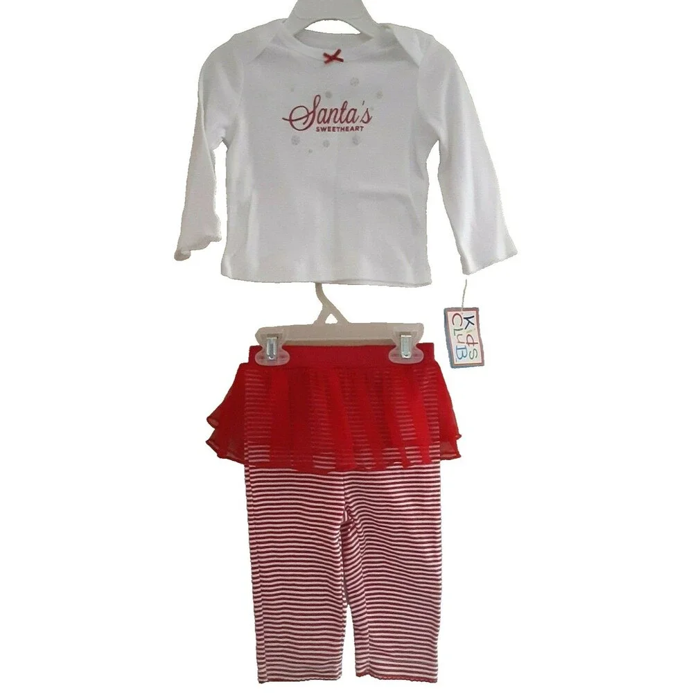 Red and White Christmas Santa's Sweetheart Shirt Tutu Pants Outfit Size 12M